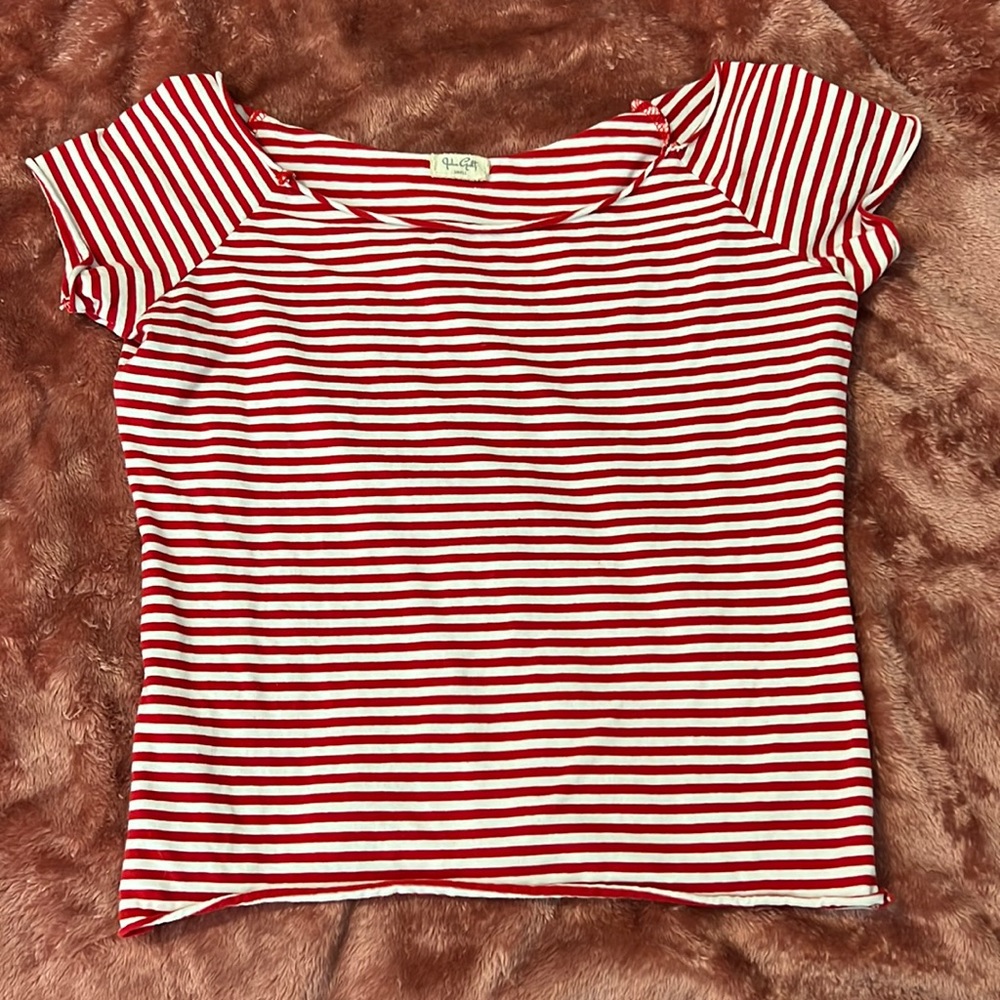 Red and white striped top